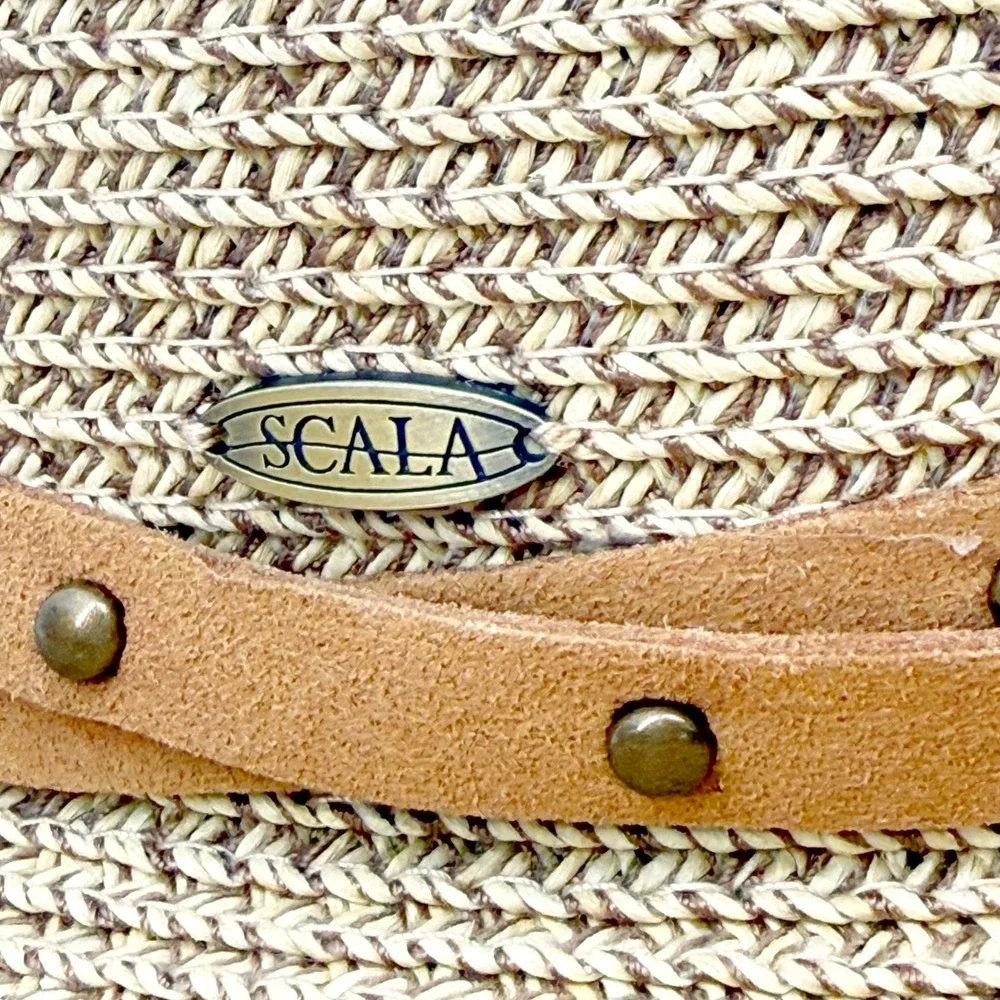 Scala Sun Hat Womens One Size Tan Wide Brim Safari Fedora Straw Beach Resort